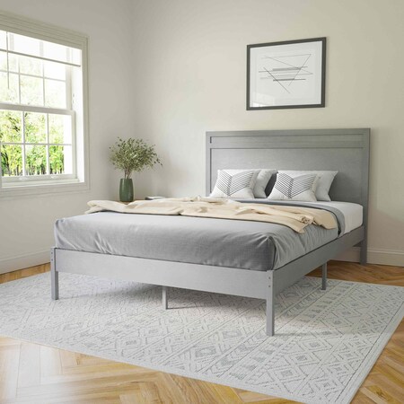 Flash Furniture Gray Queen Wooden Platform Bed with Headboard MG-09003QB-Q-GRYWSH-GG